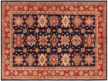 handmade Geometric Super Kazak Blue Red Hand Knotted RECTANGLE 100% WOOL area rug 8x10